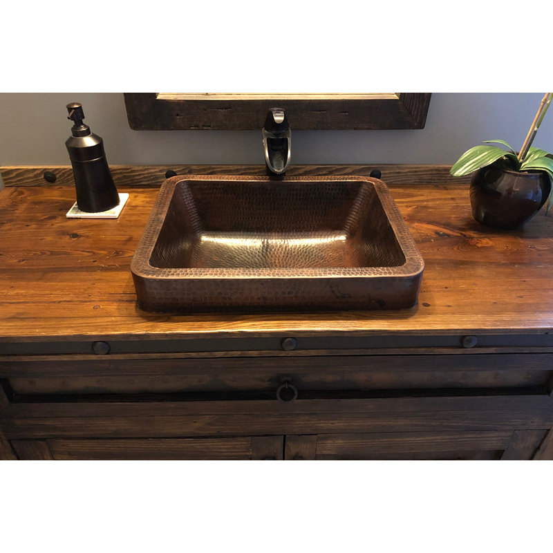 17" Rectangle Skirted Vessel Hammered Copper Sink