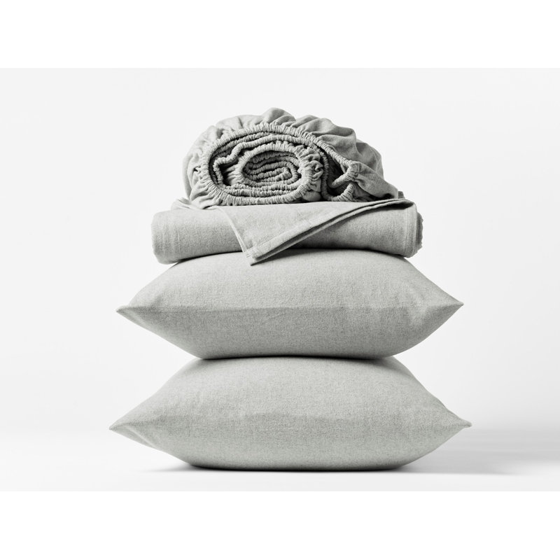 Cloud Brushed Organic Flannel Sheet Set, King Sheet Set with 2 Pillowcases, Camel Heather