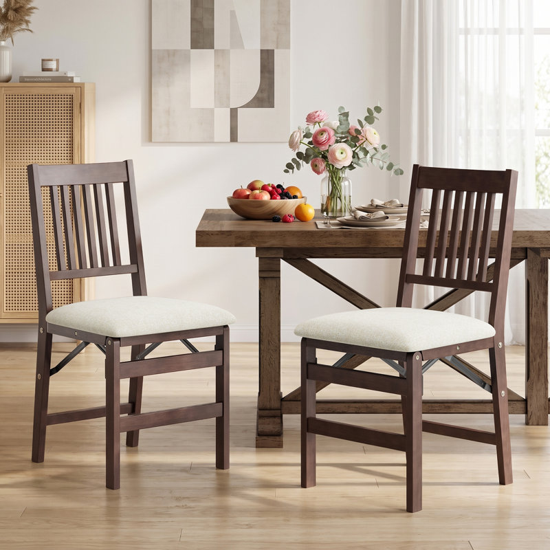 Chaises de salle à manger pliantes rembourrées et empilables avec structure en bois massif, sans assemblage, Tissu - Beige