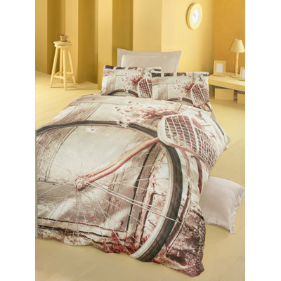 Ensemble de housse de couette 100% coton brun / rose 6 pièces