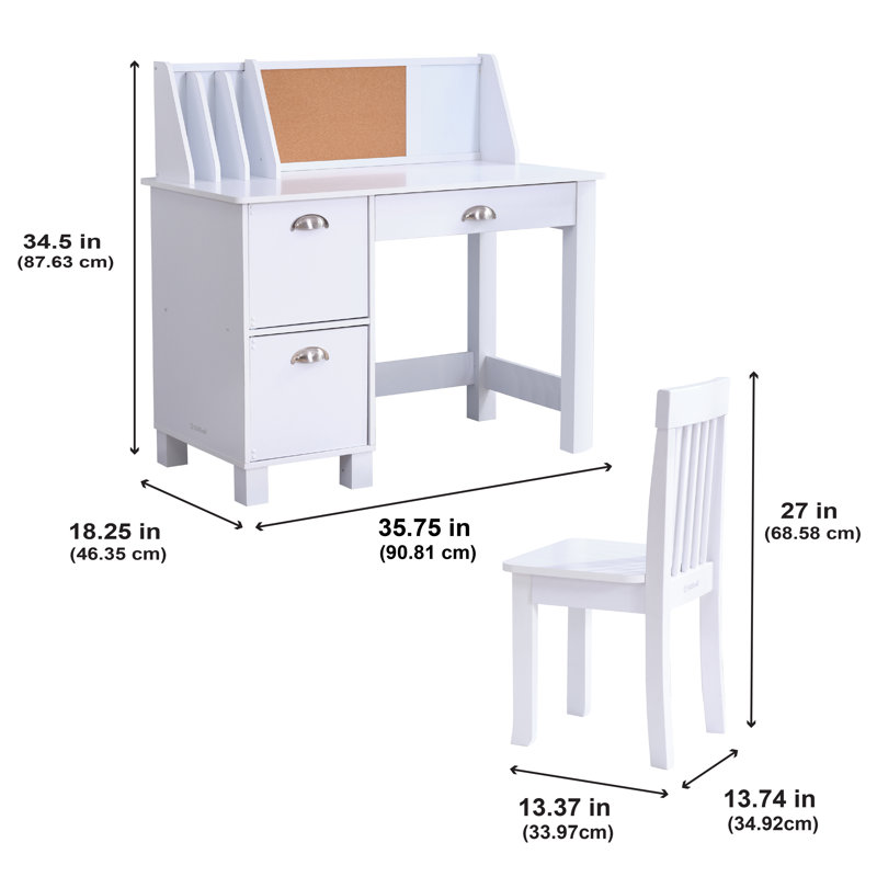 White Wooden Writing Desk with Hutch and Drawers