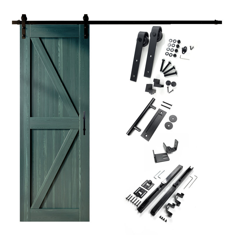 Porte de couleur K en bois de pin massif non assemblé avec quincaillerie d'installation rustique noire, Pin royal