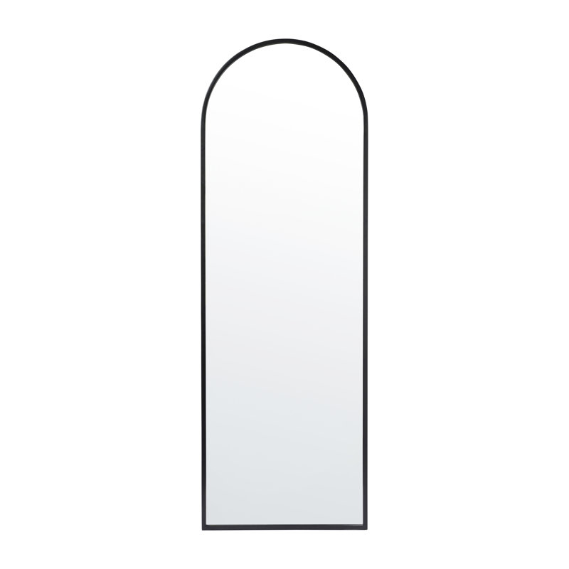 Mila Wall Mount Arched Mirror with Slim Metal Frame, Black, 65" x 22"
