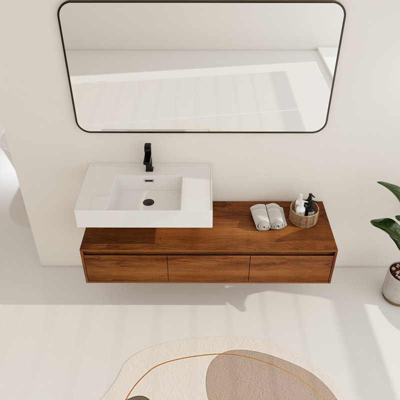 Meuble-lavabo 60 po Fatmata, meuble-lavabo 60 po avec comptoir, meuble-lavabo 60 po, ensemble de meuble-lavabo simple 60 po, meuble-lavabo simple 60 po avec 3 tiroirs et lavabo en résine