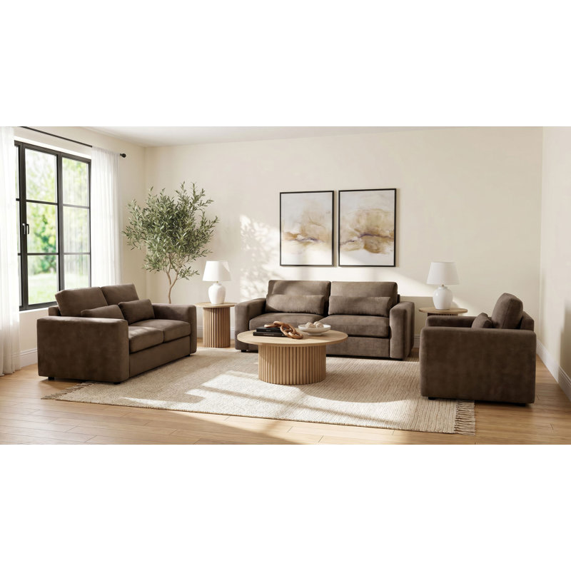 Ensemble de canapé rembourré en chenille 3 pièces Seguin - brun, 3 pièces: chaise, causeuse, canapé, Brun