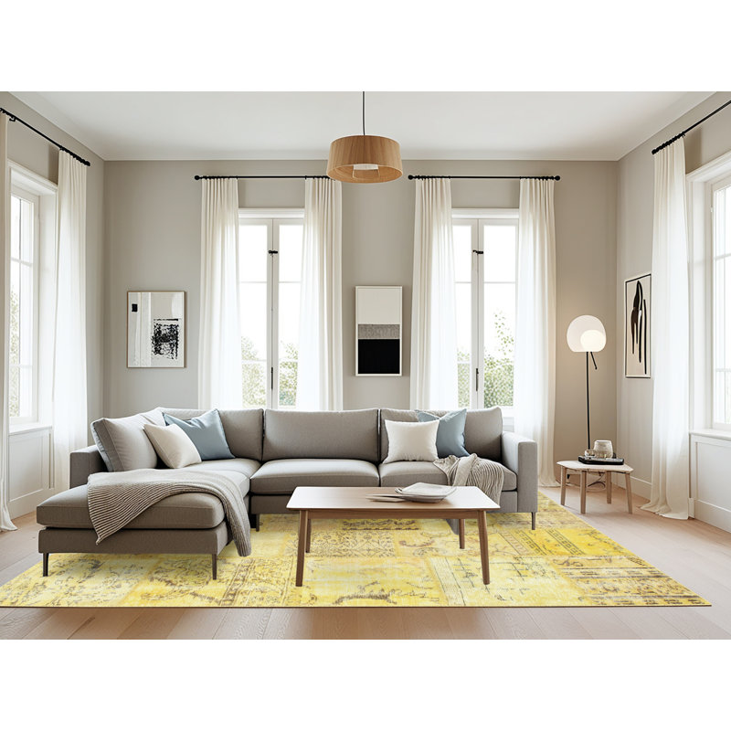 Jaune traditionnel/Tapis décoratif noir, Rectangle 8 pi x 12 pi