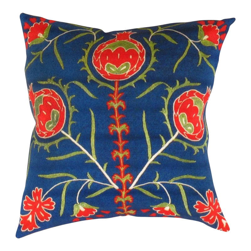 Suzani Pure Silk Throw Square Pillow Cover & Insert