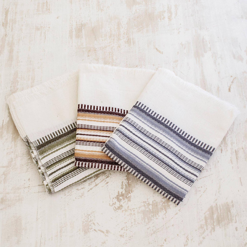 Cotton Stripe Jacquard Dish Cloth Kitchen Towel, Gray/White
