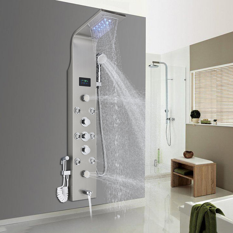 Shower Panel Tower System,7-Function Shower Wall Panel, LED Rain Waterfall Shower Column Head,Shower Tower Panel With full Body Shower System Tub Shower With Bidet