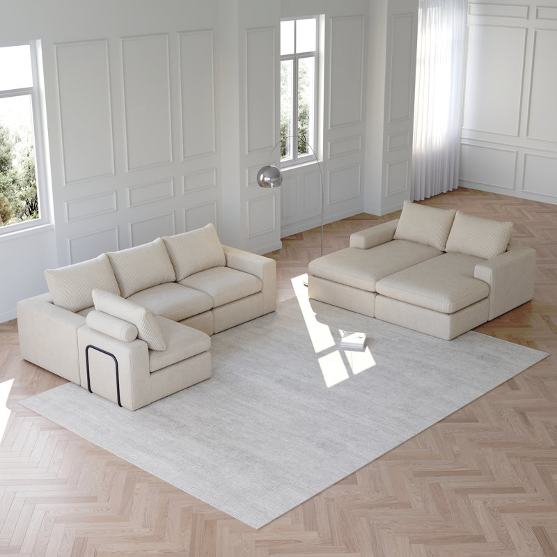 Canapé modulaire en velours Corduroy Cloud, Velours côtelé beige