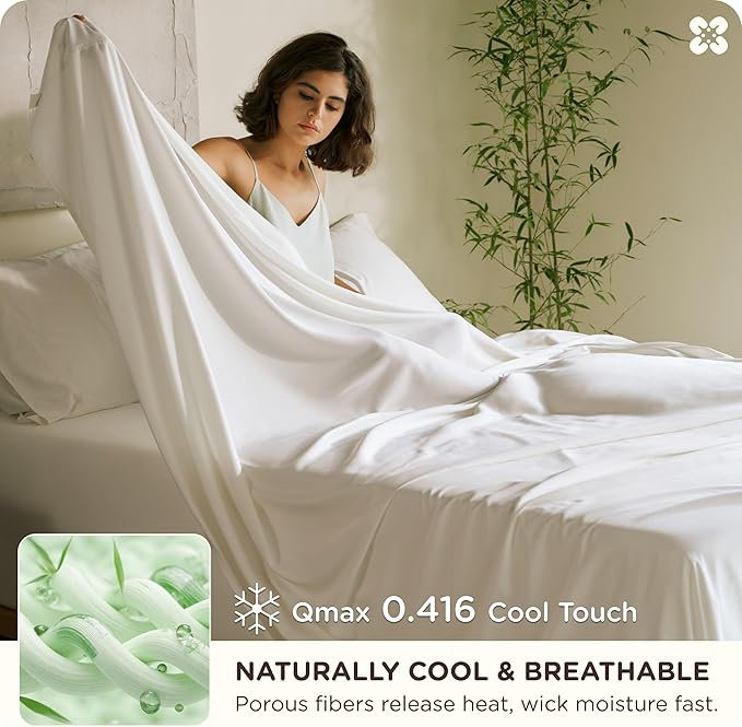 Bedsure 100% Organically Grown Bamboo Viscose Sheets - 18 Inches Deep Pocket Sheets With Elastic Corner, King Size Sheets Set, -Soft, Silky & Cooling Bedsheets, Oeko-Tex, 4 Pieces, Ivory