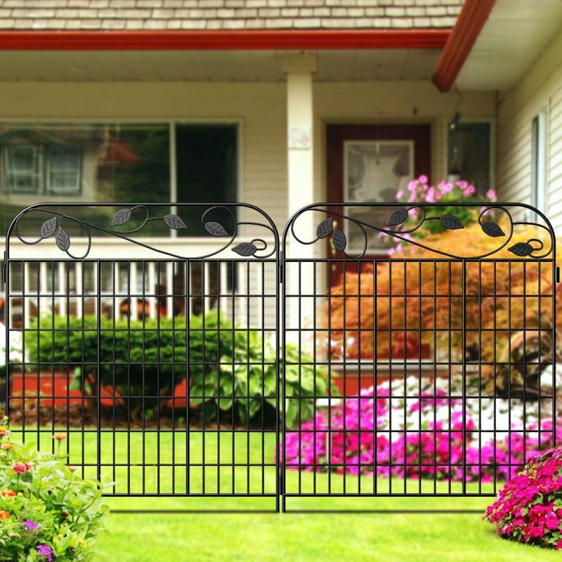 4 Pack Decorative Garden Fences and Borders for Dogs No Dig Metal Fence, 35.8" H x 44.1" W x 1.1" D, Black