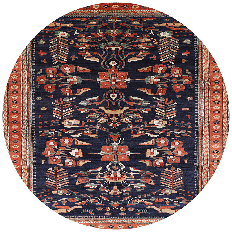 Tapis noir / brun à motif oriental, Rond 3 pi