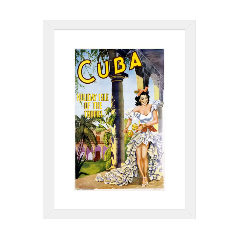 Cuba par Vintage Apple Collection - impression d'art graphique, H 24 po x l 16 po x P 1 po, Encadré par un papier blanc
