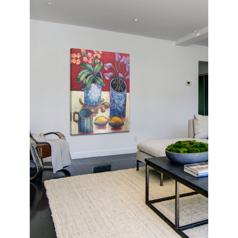 "des fleurs et citrons" par holly wojahn, reproduction d’art sur toile tendue, H 30 po x l 20 po x P 1,5 po