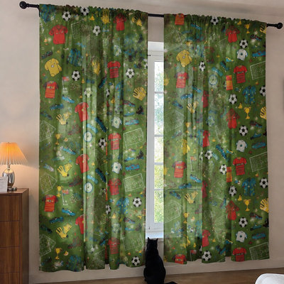 2 pièces rideaux à thème soccer, motif de football de dessin animé, design sportif, filtrage de la lumière, protection de la vie privée, passe-tringle, pour chambre de garçon, adolescent, jeu, décoration intérieure