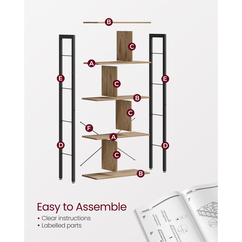 Westhought 74 cm W Etagere Bookcase, Camel Brown/Ink Black