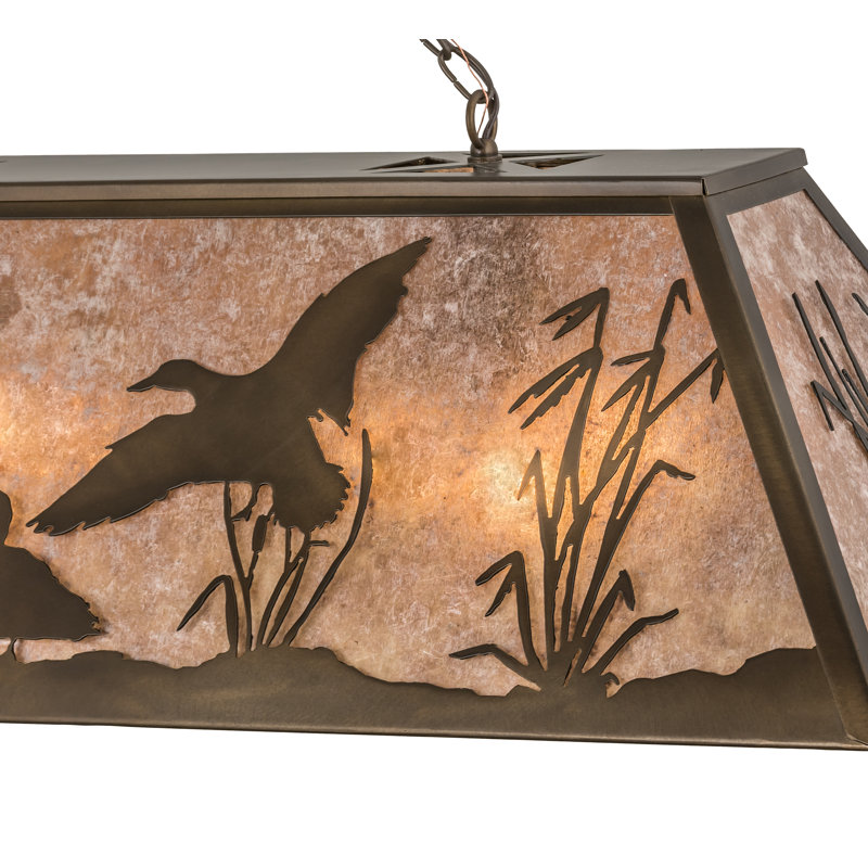 Ducks in Flight 28" Antique Copper Island Pendant with Silver Mica Shade