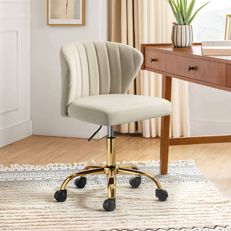 Petillo Swivel Velvet Office Task Chair with Adjustable Height and Padded Cushion, Tan