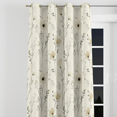 Country Farmhouse Window curtains - Floral Ivory Meadow line Grommet Curtain - 1 Panel