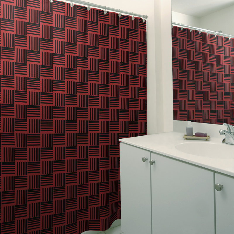 Rideau de douche simple basketweave rayures classic, Rouge / Noir