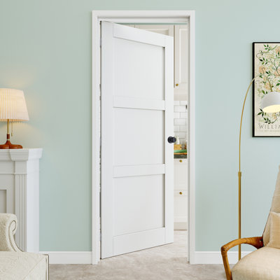 28" x 96" 3-Panel Interior Prehung Door with Round Knob and Silver Hinges, Solid Core Door Slab, Paintable & Waterproof, Suit for Laundry, Closet Doors, Room Doors, Left Hand