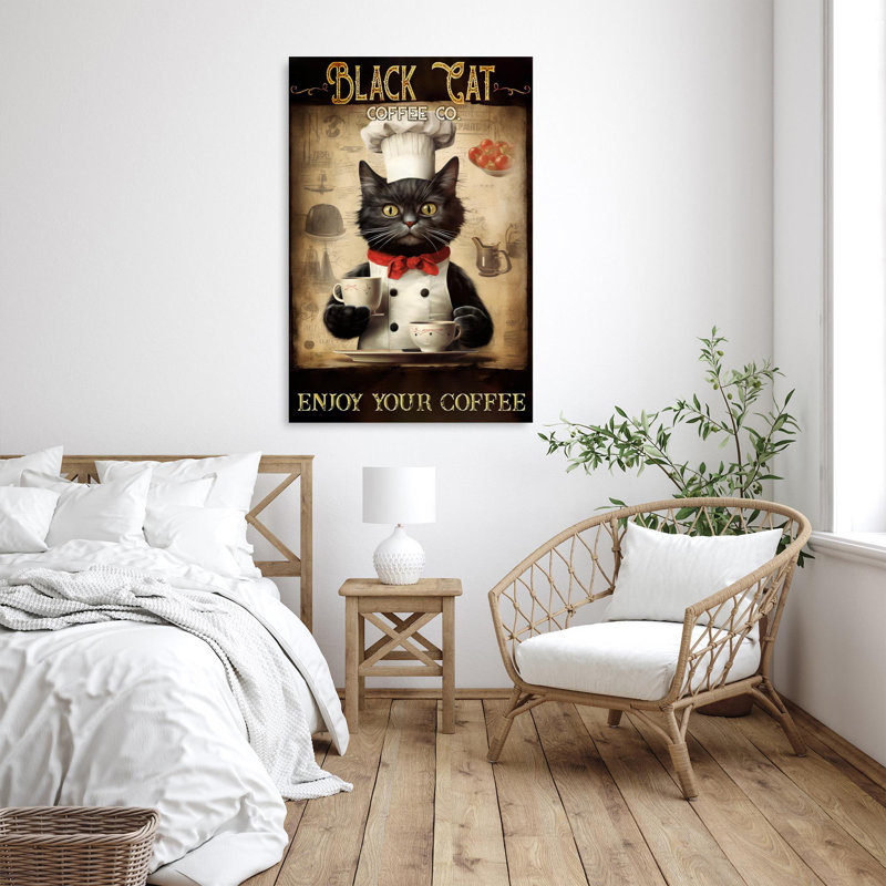 «Black Cat Coffee Co», impression sur toile, H 36 po x l 24 po x P 1,25 po