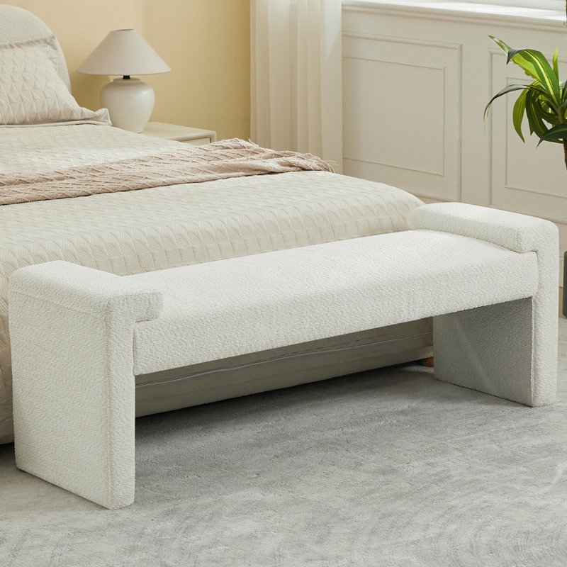 Banc de chambre rembourré l 58,6 po, Sherpa blanc, 20.6" H x 58.6" W x 17.3" D