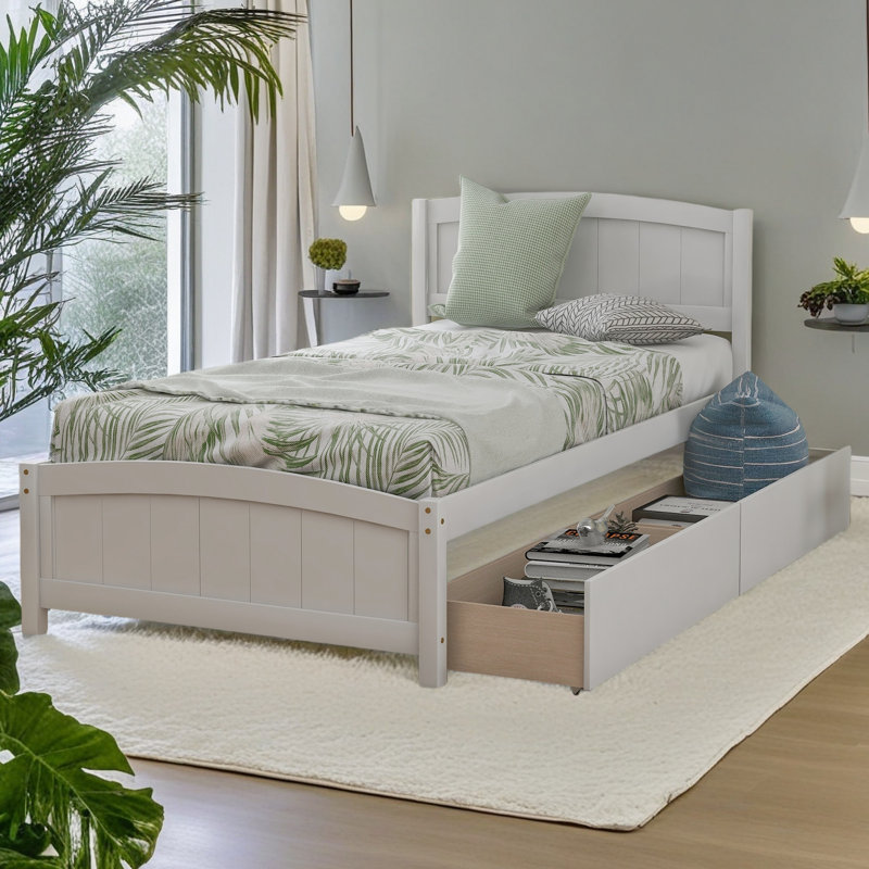 Lit plateforme simple avec deux tiroirs, Blanc