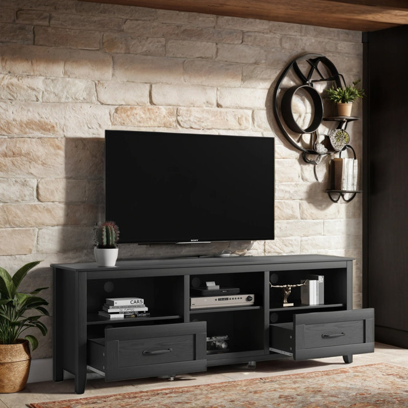 Meuble télé 70,87 po avec tiroirs, Noir mat
