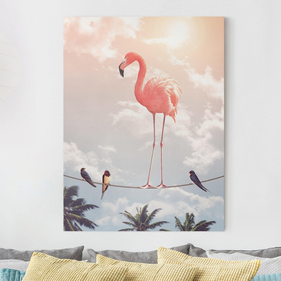 Leinwandbild Himmel mit Flamingo von Jonas Loose