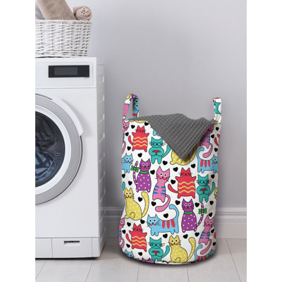 Ambesonne Cat Laundry Bag, Cartoon Style Lively Colored Friendly Cheerful Characters With Hearts Happiness Love, Hamper Basket With Handles Drawstring -  East Urban Home, B85B7D5C5BA84BE2B0AB81759676D0ED