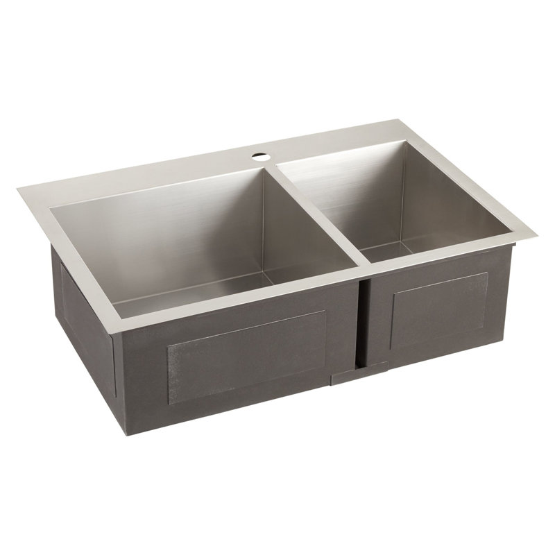 33" Sitka Offset Double-Bowl Stainless Steel Dual-Mount Sink - Drop-In or Undermount - Single-Hole, 1 hole