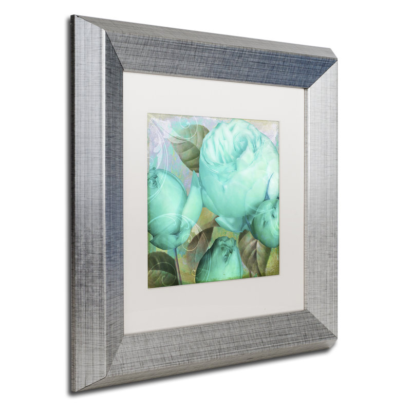 'Aqua Rose II' Framed Graphic Art, 11" H x 11" W x 0.5" D, White, Brown Framed