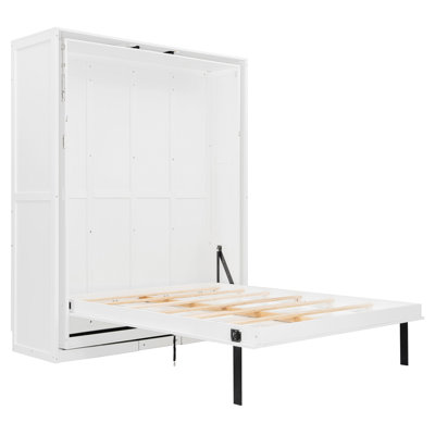 Rotating Queen - Size Wall Bed, White, With Hidden Storage , For Guest Rooms, Space Saving, Multifunctional, Hydraulic Lift White 360 Bed Size, Small Apartments, Modern Design