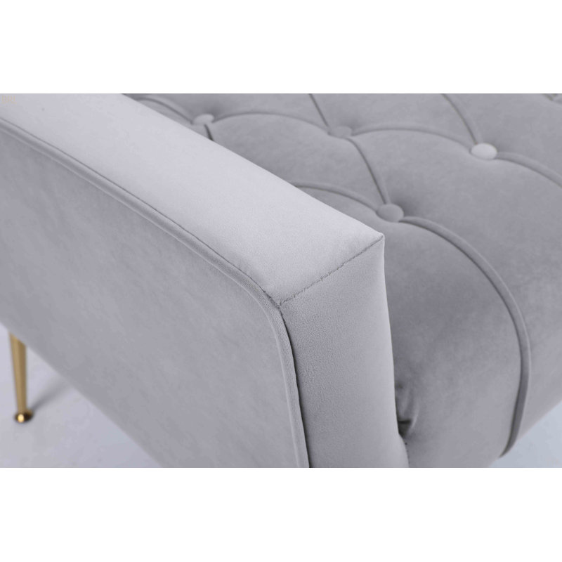 Chaise d'appoint rembourrée avec coussins capitonnés et repose-pieds, Gris