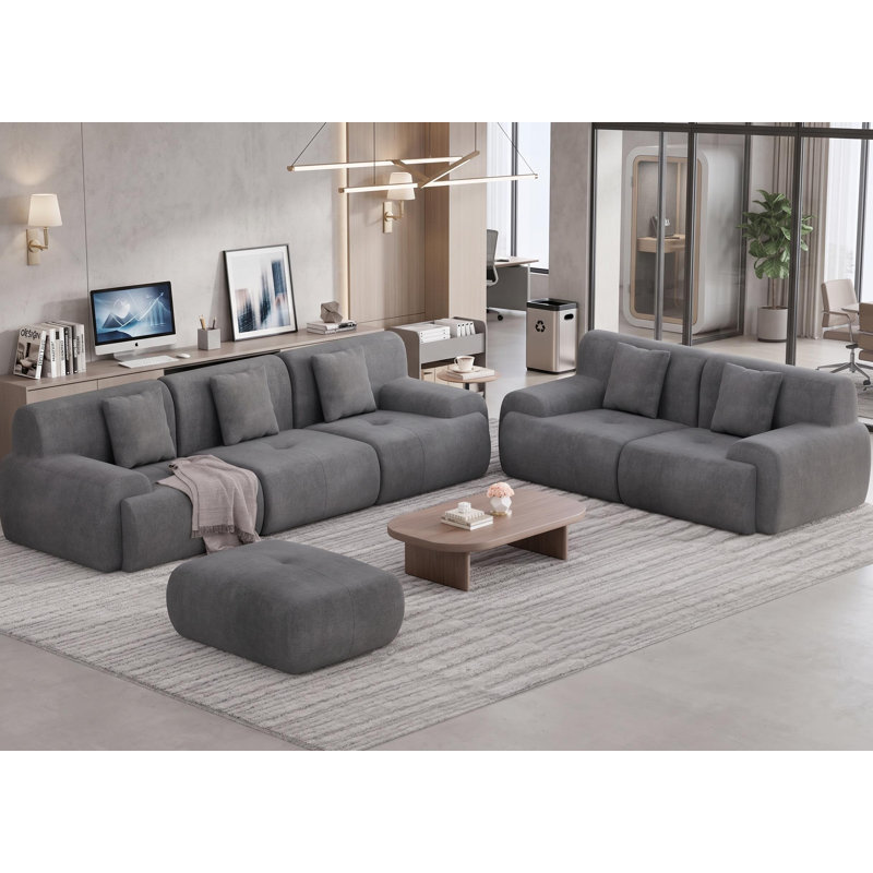 Canapé modulaire Cloud-Like, canapé en velours côtelé sans assemblage avec configurations flexibles, 6 places, Gris