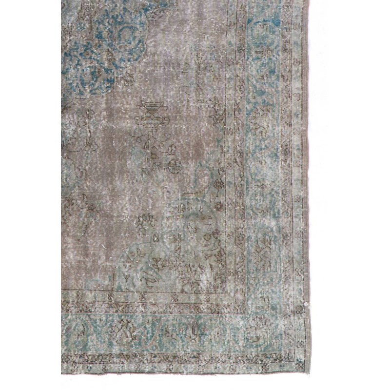 Tapis médaillon turc contemporain en laine fait à la main de 7 x 10,5 pi sur-teint en gris