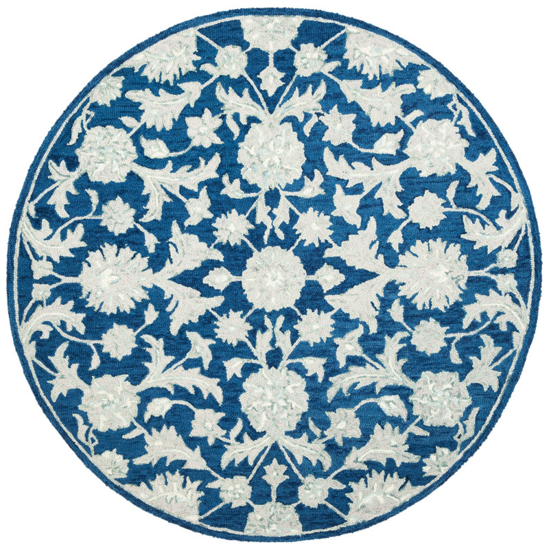 Cryal Hand Tufted Wool And Cotton With Latex Floral Rug, Round 5'