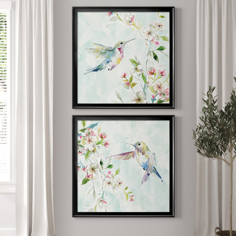Colibri III - ensemble de 2 reproductions d'art encadrées, H 34,5 po x l 69 po, Toile encadrée, Black
