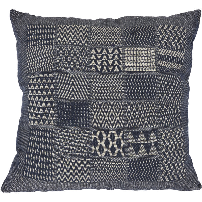 Oreiller carré en coton tissé à la main Artisan - blocs indigo - 24 po, Housse de coussin seulement - sans coussin