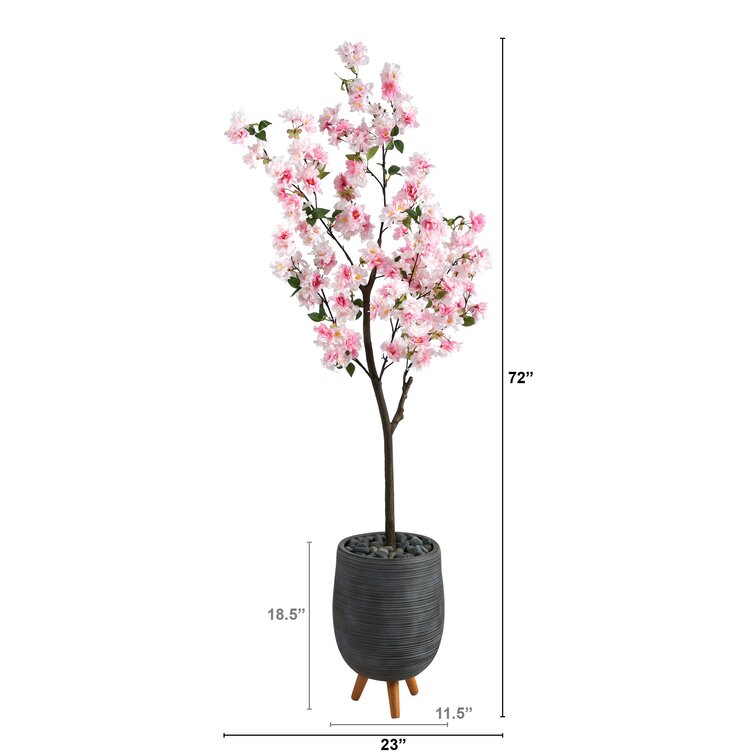 Primrue 72'' Faux Cherry Blossom Tree in Clay Planter - Wayfair Canada