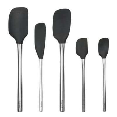 Tovolo Flex-Core Silicone Spatula Set of 5 with Stainless Steel Handles, Black