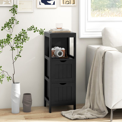 Armoire de rangement étroite pour salle de bain, armoire autoportante avec 2 tiroirs amovibles