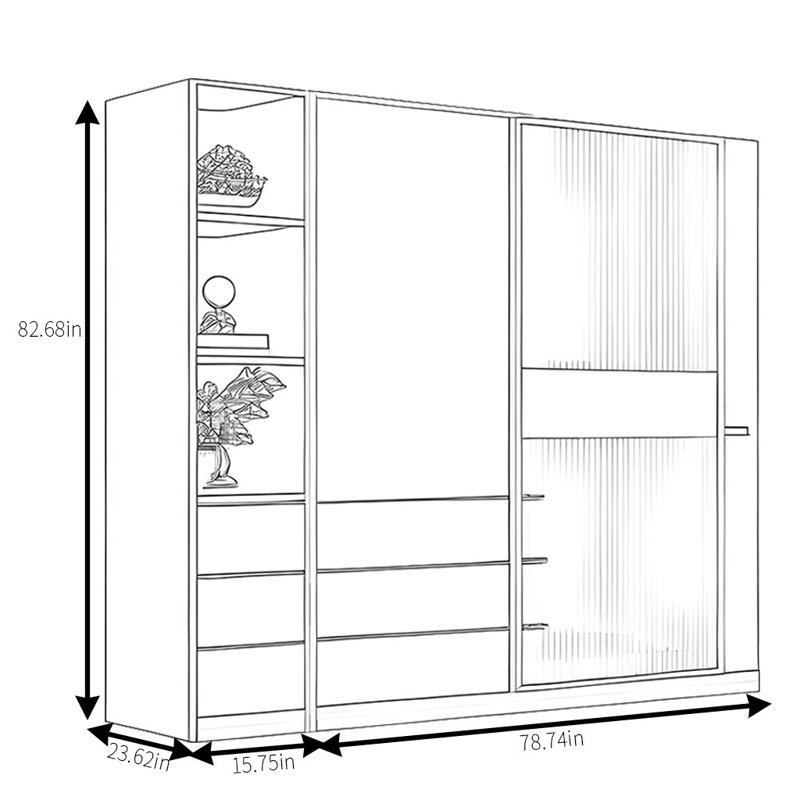 Modern  Simple Practical And Elegant Wardrobe, 83" H x 95" W x 24" D