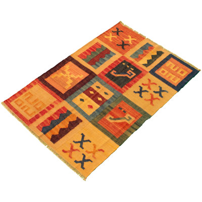 Tapis de zone en laine 2 pi 2 po x 6 pi 2 po one-of-kind-noué la main new age anatolian beige