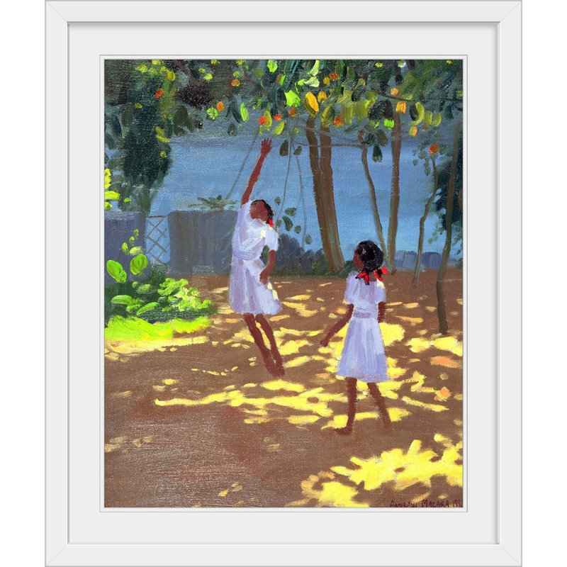 Reproduction d'art, "Reaching For Oranges Bentota" par Anmoore, H 38 po x l 32 po x P 1 po, Cadre blanc