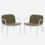 Fauteuil club d'extérieur en polypropylène Luna, structure blanche avec coussin vert, ensemble de 2