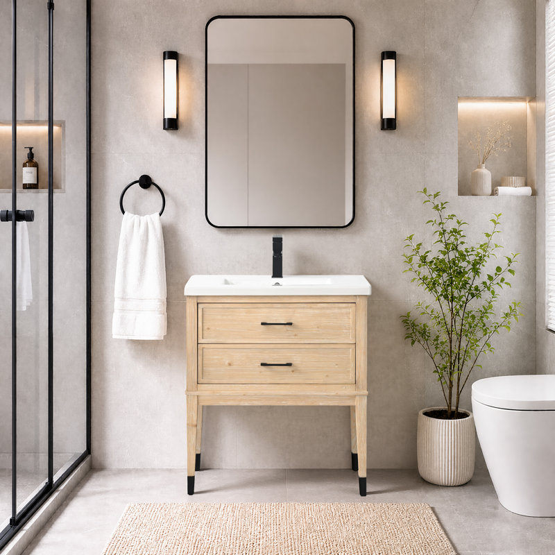 Ensemble de meuble-lavabo simple 24 po Deon, Teck blanc rustique, 30"