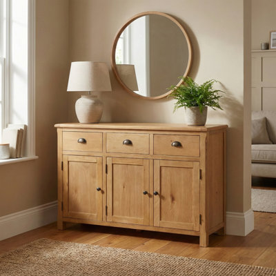 120 Cm Wide 3 Drawer Solid Wood Sideboard